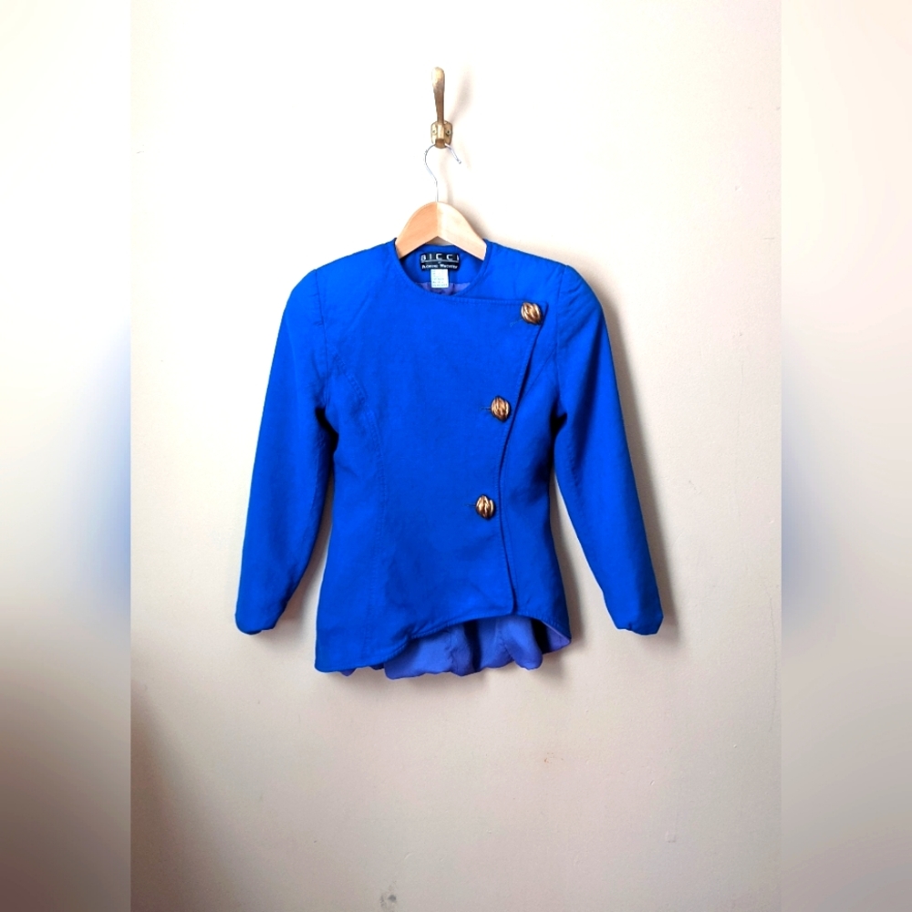 Vintage Bicci by Florine Wachter Blue Asymmetrical Jacket with Shoulder Pads